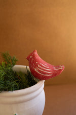 Handcrafted Clay Pot with Red Bird and Holly Accent 11.5" by Kalalou