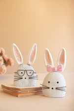 Rustic White-Wash Clay Bunny Sculptures – Woodland Accent Set of 2 by Kalalou