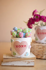 Hand Carved Heart Clay Valentine Container Set of 4 Cozy Romantic Decor 4" Tall  by Kalaou