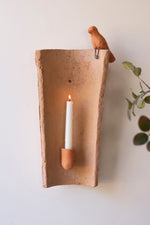 Clay Roofing Tile Taper Holder With Bird 16" H Rustic Wall Decor Set of 2 by Kalalou