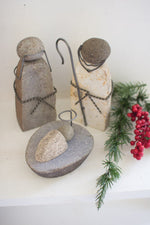 River Rock Mary, Joseph, and Jesus – Handmade 7" Holiday Nativity (2 X Set of 3) by Kalalou