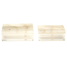 Two's Company HCM008-WS2 Set of 2 White Quartz Boxes