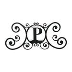 House Plaque Letter P – 11" H Black Wrought Iron Monogram Wall Plaque, Rustic Decorative House Letter Sign by Village Wrought Iron Inc.