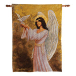 Manual Woodworkers and Weavers Angel with Dove Woven Wall Hanging with Spiritual Artwork and Peaceful Religious Theme