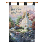 Rural Church Scene Woven Wall Hanging with Hispanic Influence