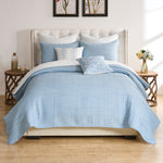 Greenland Home Fashions 3-Piece Coverlet Set – Sky Blue Woven Polyester Quilt with Matching Pillow Shams