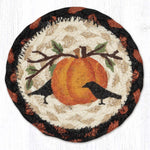 Earth Rugs Rustic Crow & Pumpkin Jute Coaster 5"x5" Handmade Autumn Drink Mat