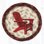 Earth Rugs Red Adirondack Chair Printed Coaster – 5"x5" Braided Jute, Rustic Cabin Tabletop Accent