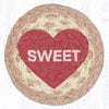 Farmhouse “Sweet” Coaster – Earth Rugs Braided Jute, 5" Round Word Art