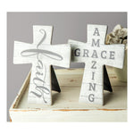 Set of 2 Tabletop Crosses – 6 inch Amazing Grace Ceramic Design by Manual Woodworkers