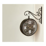 Manual Woodworkers and Weavers Bracket Wall Clock with Vintage-Inspired Iron Frame and Double-Sided Station Style Design