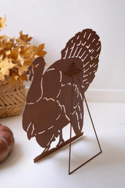 Rustic Iron Turkey Sculptural Accent With Foldable Easel Back 24