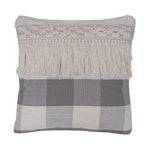 Vickerman JB211051 18" X 18" Gray Plaid With Fringe Cotton Pillow