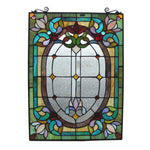 Fine Art Lighting Pond Lily Tiffany Stained Glass Window Panel – 24" x 18" Handcrafted Floral Glass Art