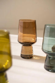 Set of Glass Tumblers With Jewel Tone Colors And Solid Glass Bases 6.5