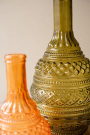 Set of 2 Pressed Glass Vases With Vibrant Jewel Tone Colors 17.5