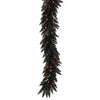 Vickerman K162115 9' Black Fir Artificial Christmas Garland Orange Dura-Lit Incandescent Mini Lights