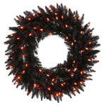 Vickerman K162125LED 24" Black Fir Artificial Christmas Wreath Orange Dura-Lit LED Lights.