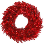 Vickerman K165237LED 36" Tinsel Red Fir Artificial Christmas Wreath Red Dura-Lit LED Lights.