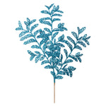 Vickerman L186112 22" Turquoise Bipinnate Glitter Leaf Artificial Christmas Spray. Includes 12 Sprays Per Pack.