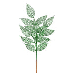 Vickerman L190504 27" Green Glitter Bay Leaf Lace Artificial Christmas Spray. Includes 12 Sprays Per Pack.
