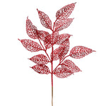 Vickerman L190505 27" Burgundy Glitter Bay Leaf Lace Artificial Christmas Spray. Includes 12 Sprays Per Pack.