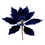 Vickerman L217231 9" Artificial Midnight Blue Double Sided Velvet Poinsettia Christmas Pick 2 Per Bag