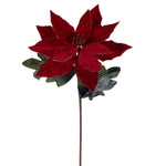 Vickerman L225403 22" Merry Red Velvet Poinsettia Stem 3 Per Bag.
