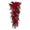 Vickerman L225408 32" Merry Red Poinsettia Ball And Fern Decorated Teardrop.