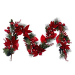 Vickerman L225414 72" Merry Red Poinsettia Ball And Fern Decorated Garland.