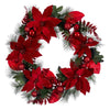 Vickerman L225428 28" Merry Red Poinsettia Ball And Fern Decorated Wreath.