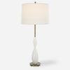 Uttermost 30235 Annora Glossy White Table Lamp with Curved Base and Antique Brass Accents