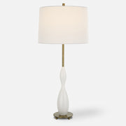 Uttermost 30235 Annora Glossy White Table Lamp with Curved Base and Antique Brass Accents