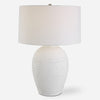 Uttermost 30236-1 Reyna Chalk White Ceramic Table Lamp with Textured Urn Base and Linen Shade