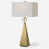 Uttermost 30244 Arete Modern Brass Table Lamp with Crystal Accent and Rectangular Linen Shade