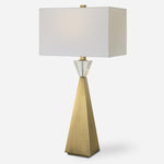Uttermost 30244 Arete Modern Brass Table Lamp with Crystal Accent and Rectangular Linen Shade