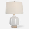 Uttermost 30250-1 Opal Gloss White Table Lamp with Wood Accents and Linen Shade