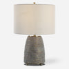 Uttermost 30252-1 Gorda Bronze Ceramic Table Lamp with Textured Finish Green Patina and Beige Linen Shade