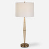 Uttermost 30247 Palu Travertine and Brushed Brass Modern Table Lamp with White Linen Shade
