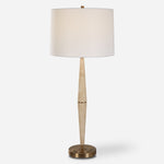 Uttermost 30247 Palu Travertine and Brushed Brass Modern Table Lamp with White Linen Shade