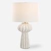 Uttermost 30258-1 Wrenley Ridged White Table Lamp with Glossy Distressed Porcelain Base
