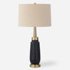 Uttermost 30261 Spyglass Black Wood Grain Table Lamp with Brass Accents and Linen Shade