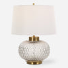 Uttermost 30285-1 Estelle Glass Table Lamp with Antique Brass Base and White Linen Shade