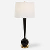 Uttermost 30286 Brielle Polished Black Ceramic Table Lamp with Brass Accents and White Linen Hardback Shade