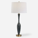 Uttermost 30290 Remy Polished Table Lamp in Dark Navy Blue Ceramic with Brushed Brass Accents