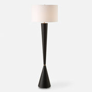 Uttermost 30351 Layla Black Tapered Floor Lamp with Antique Brass Accents and White Linen Shade