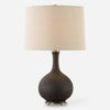 Uttermost 30373 Rimini Black Glaze Ceramic Table Lamp with Ribbed Texture Antique Brass Accents