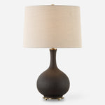 Uttermost 30373 Rimini Black Glaze Ceramic Table Lamp with Ribbed Texture Antique Brass Accents
