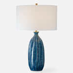 Uttermost 30377-1 Bixby Blue Ceramic Table Lamp with Antique Brass Accents