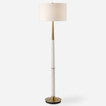 Uttermost 30374 Faro White Marble Floor Lamp with Tapered Column and Antique Brass Base